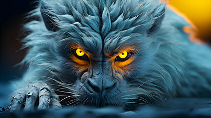 Canvas Print - Fierce Blue-Furred Creature with Glowing Eyes