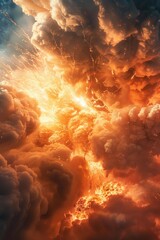 Poster - A photo of a cloudy sky with a lot of white and gray clouds, suitable for use in backgrounds or weather-related contexts