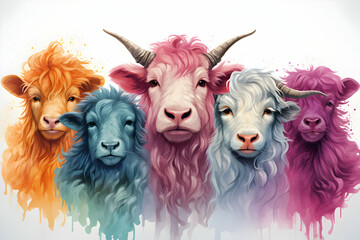 Poster - Colorful Sheep and Cow Portraits