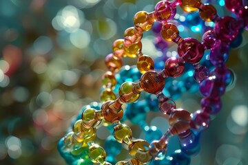 Poster - Vibrant beaded necklace glistens against a shimmering multicolored bokeh backdrop