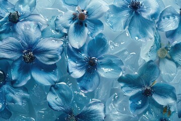 Aufkleber - A cluster of blue flowers floating on the surface of calm water