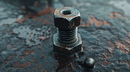 Poster - A detailed view of a nut on a metal surface, great for industrial or mechanical concepts