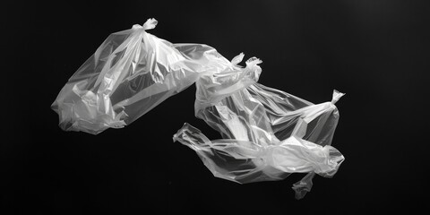 Poster - Aerial view of two plastic bags suspended in mid-air, often seen as litter or debris
