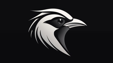 Wall Mural - Stylized Black and White Bird Head Logo with Sharp Features