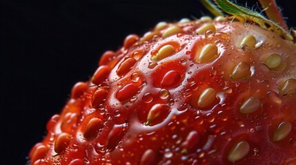 Wall Mural - Fresh strawberry fruit closeup macro view