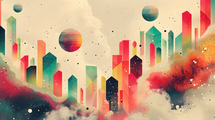 Poster - Abstract Cityscape with Planets