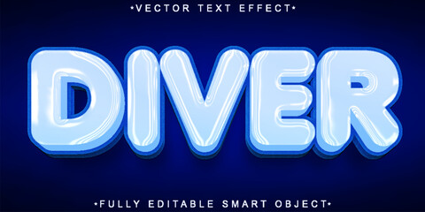 Poster - Cartoon Blue Diver Vector Fully Editable Smart Object Text Effect