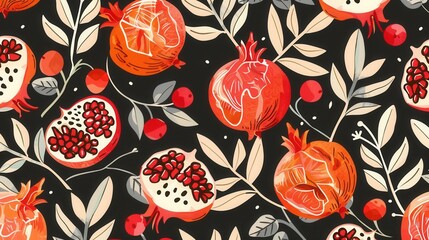 Seamless repetitive pattern background of pomegranate vector art illustration