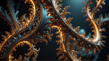 Canvas Print - Golden and Blue Intricate Design.