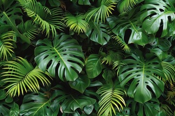 Poster - A detailed view of a collection of green leaves