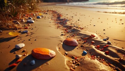 Poster - Colorful Stones on a Sandy Beach.