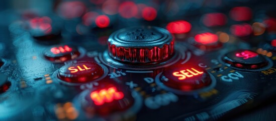 Closeup of Illuminated Red Buttons with the Word 