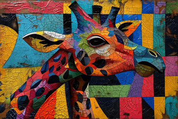 Poster - Colorful Giraffe Mosaic Art