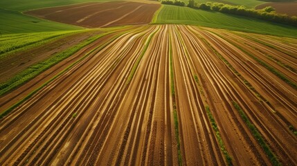 Poster - Agricultural field with eco friendly farming concept and traces of machinery on the ground