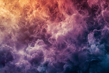 Poster - Vibrant and ethereal colorful cloudscape fantasy with swirling smoke, soft mist, and a blend of purple and orange in a dreamy, surreal, and imaginative abstract background
