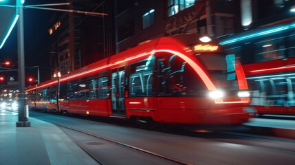 Wall Mural - Blurred background accentuates dynamic train in motion for impactful visual storytelling