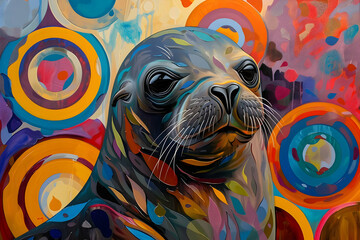 Poster - Colorful Seal Portrait