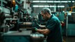 © Sirichat. Camphol - An industrial engineer wearing a safety suit measures the control of a working object on a lathe working in an industrial plant.