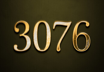 Poster - Old gold effect of 3076 number with 3D glossy style Mockup.	