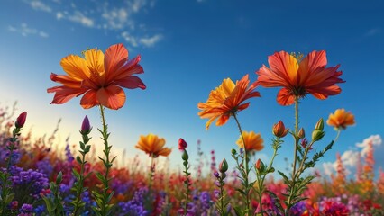 Canvas Print - Orange Flowers Blooming in Field.