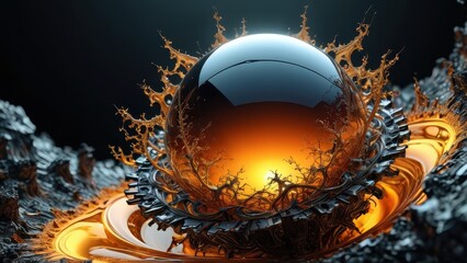 Wall Mural - Abstract Orb with Golden Splashes.