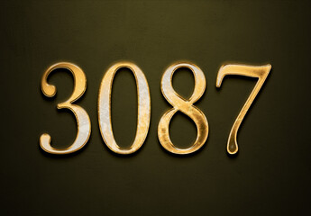 Sticker - Old gold effect of 3087 number with 3D glossy style Mockup.	