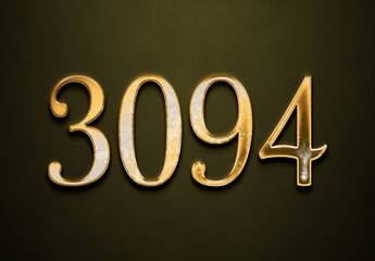 Poster - Old gold effect of 3094 number with 3D glossy style Mockup.	