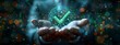 © Five Million Stocks - Green check mark for compliance, certification or audit concept with a business man holding a digital hologram of green compliance tick symbol