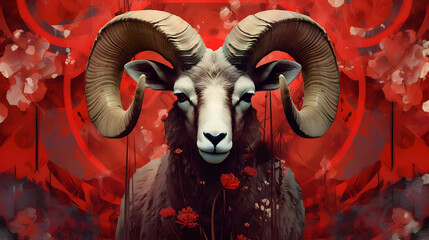 Wall Mural - Ram in Red Abstract