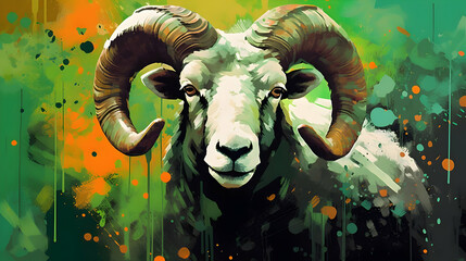 Canvas Print - Ram Portrait on Green Background