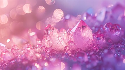 Poster - Photo of pink abstract background with crystals and stones. Beautiful design concept of Crystal SPA and Healing Concept