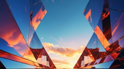 Poster - Modern Architecture with Sunset Reflection.