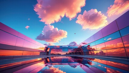 Wall Mural - Modern Architecture Reflecting Sunset Sky.