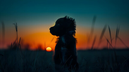 Poster - Puppy Silhouette at Sunset