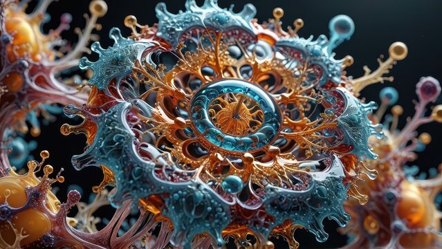 Abstract Organic Structure with Gold and Blue Tones.