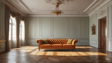 Poster - Luxurious Living Room with Ornate Decor and Sunlight.