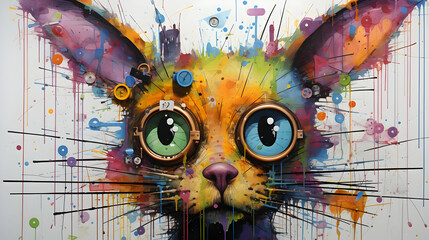 Wall Mural - Colorful Cat with Goggles