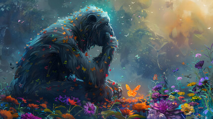 Wall Mural - Gorilla Covered in Butterflies