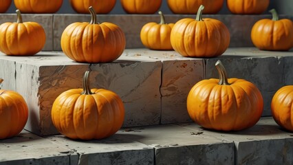 Wall Mural - Pumpkins on Concrete Steps.