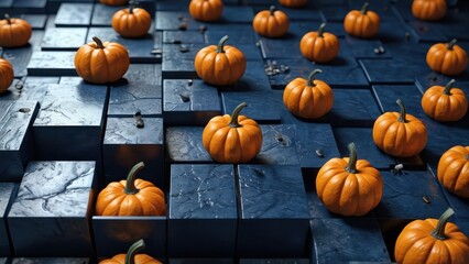 Poster - Pumpkins on Blue Cubes.