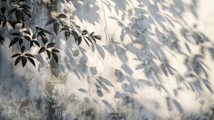 Wall Mural - Background of cement wall with leaf shadows and sunlight for text presentation banner