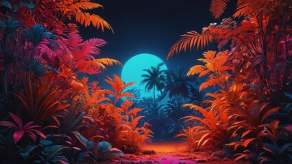 Canvas Print - Tropical Night with Blue Moon.