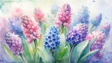 Watercolor hyacinths in a fresh, spring palette.