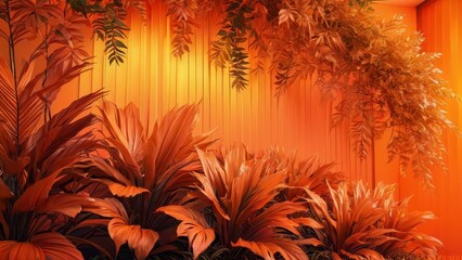 Wall Mural - Orange Tropical Leaf Background.