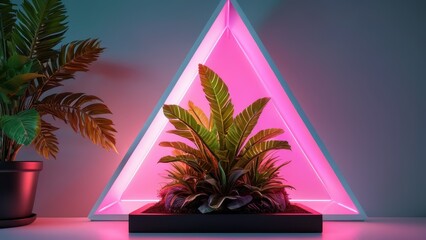 Canvas Print - Tropical Plants in a Neon Triangle.