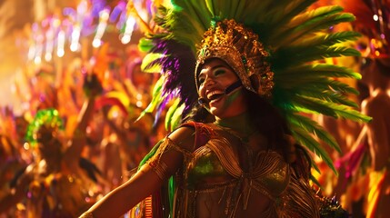 Canvas Print - 28. A colorful and energetic Rio Carnival parade with samba dancers, elaborate costumes, and vibrant floats