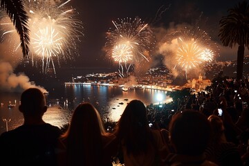 Crowd of people celebrating New Year eve