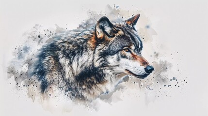  Wolf depicted in wildlife watercolor illustration style, isolated on white background. Very beautiful creative and conceptual animal art