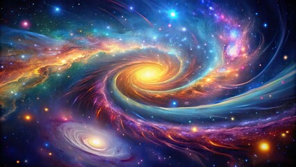 Wall Mural - dynamic galactic swirls and colorful star fields captured through mesmerizing astrophotography, gala