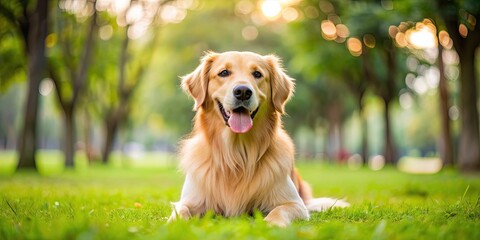 Canvas Print - A cute golden retriever playing in the park, dog, pet, animal, puppy, adorable, playful, happy, furry, domestic, mammal